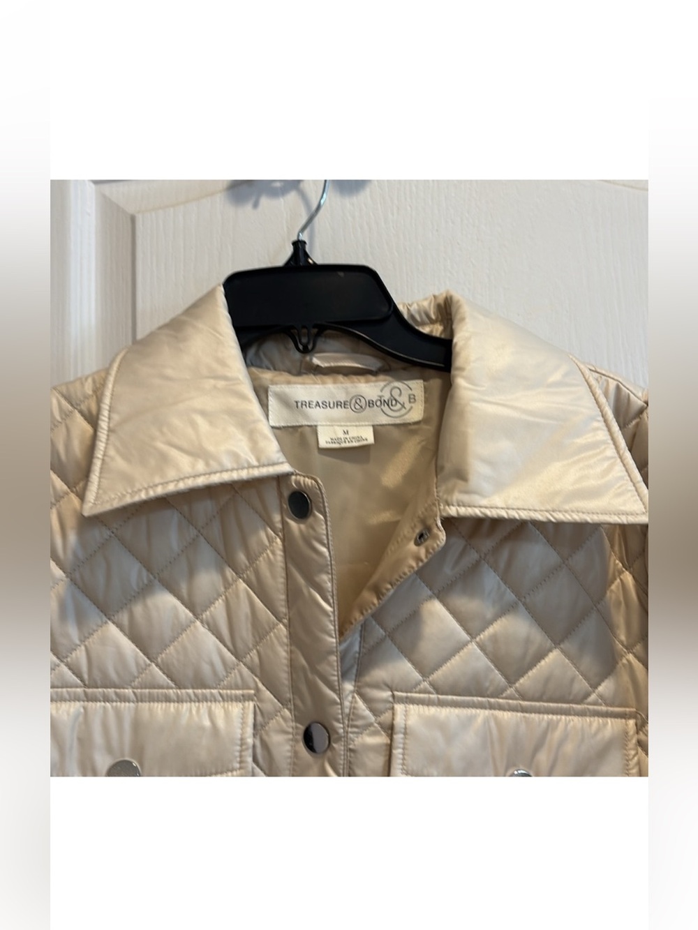 TREASURE & BOND • Beautiful Quilted Cream Off-White Button-Front Car Coat - Picture 3 of 8